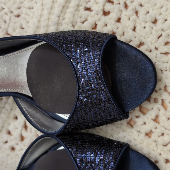 Nina Women's Sparkling Navy Peep Toe Heels - Picture 3 of 11